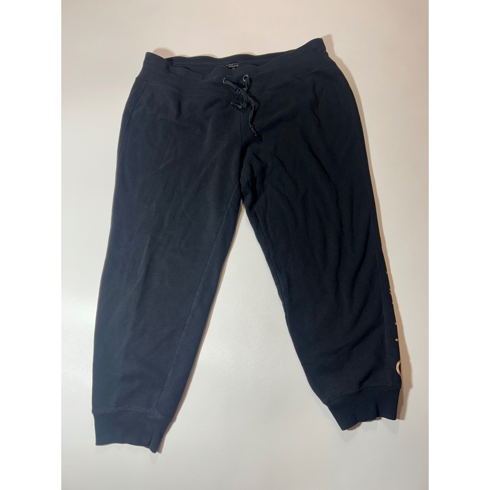 Calvin Klein Joggers Womens L Black Excellent Cropped Rose Gold Logo Sweatpants